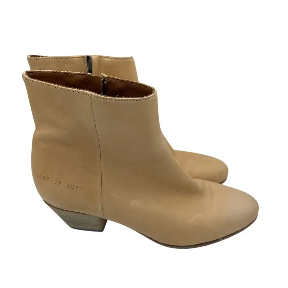 Common Projects Women's Tan Chunky Stacked Heel Western Ankle Boots Size 39 US 9